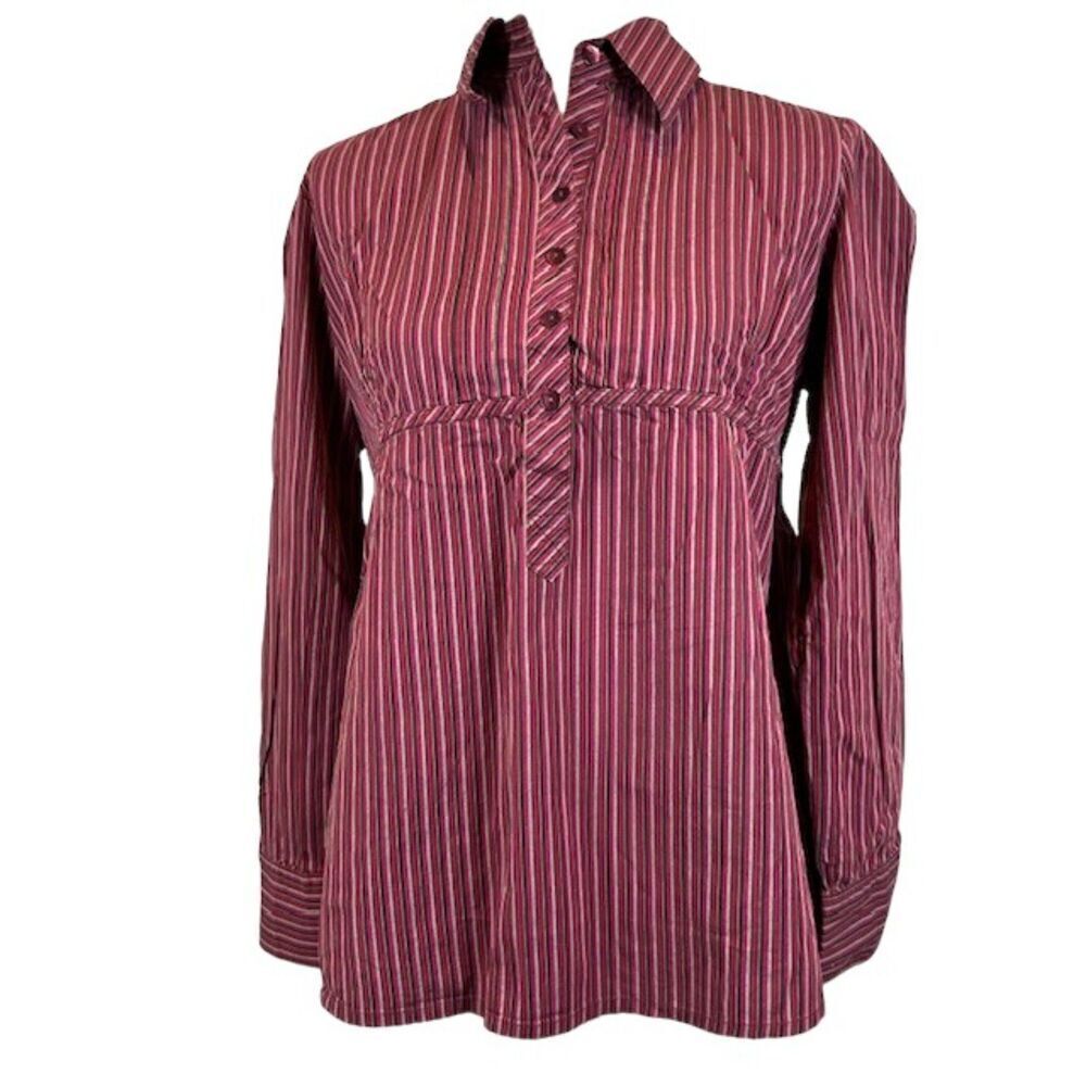 Tomorrow's Mother‎ Burgundy Pinstripe Button Front Maternity Shirt Size Medium